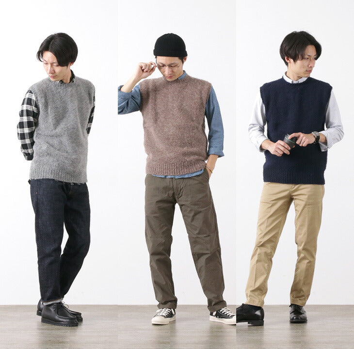 Shetland Woolen Co / Plain Shaggy Dog Crew Neck Knits 조끼