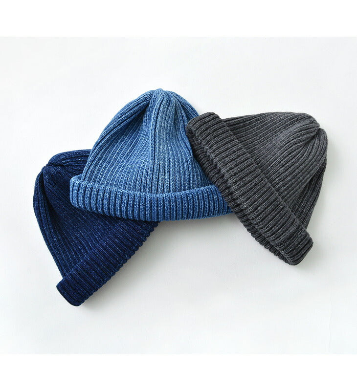 ROTOTO / Indigo Cotton Roll Up Beanie