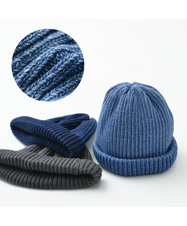 ROTOTO / Indigo Cotton Roll Up Beanie