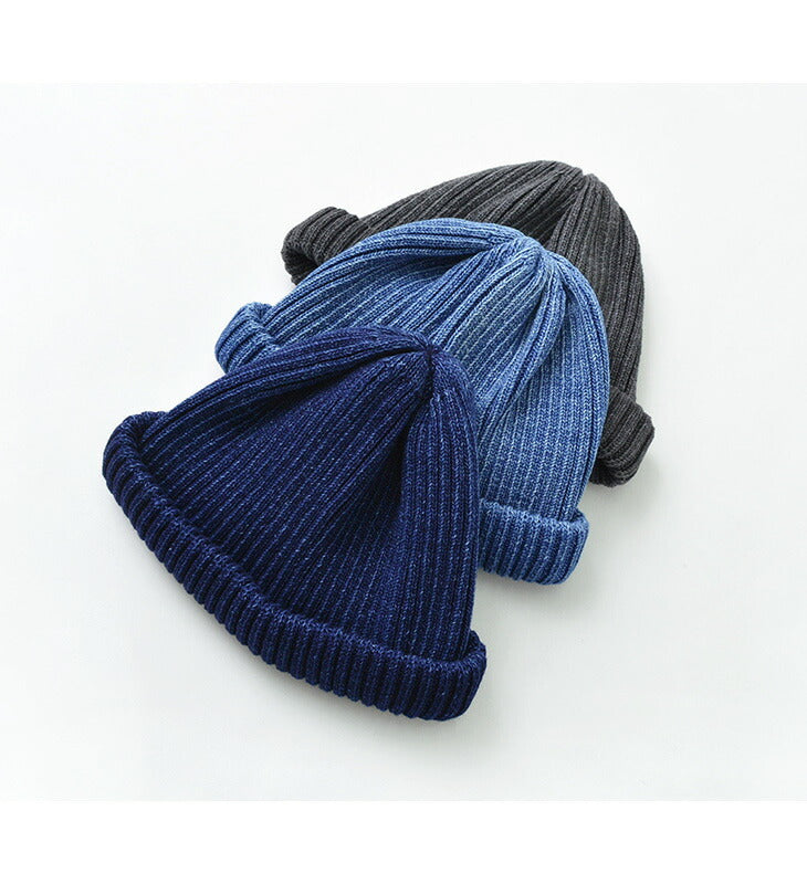 ROTOTO / Indigo Cotton Roll Up Beanie