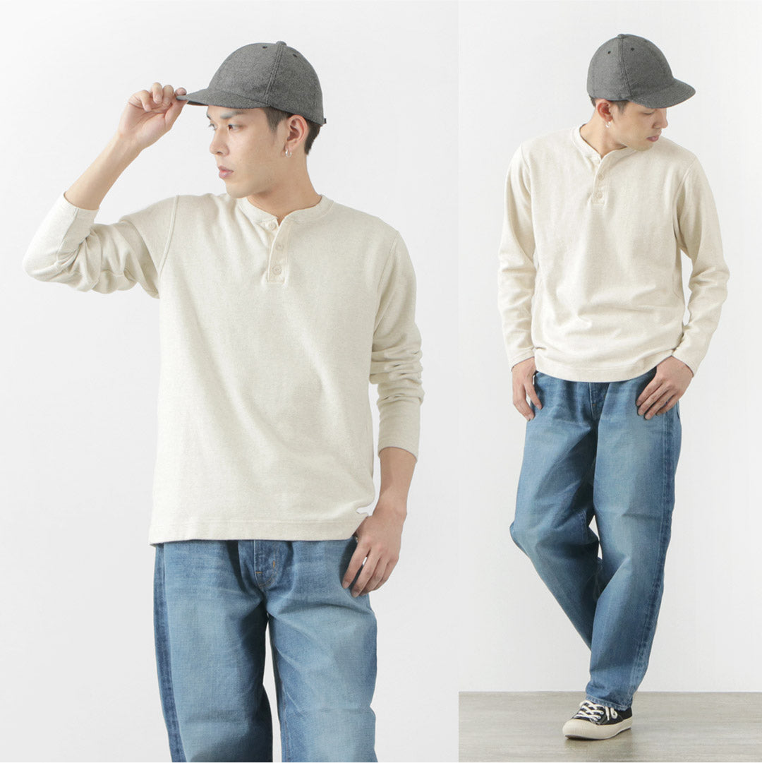 BARNS / Spun Milled Henley Neck Long Sleeve T-Shirt