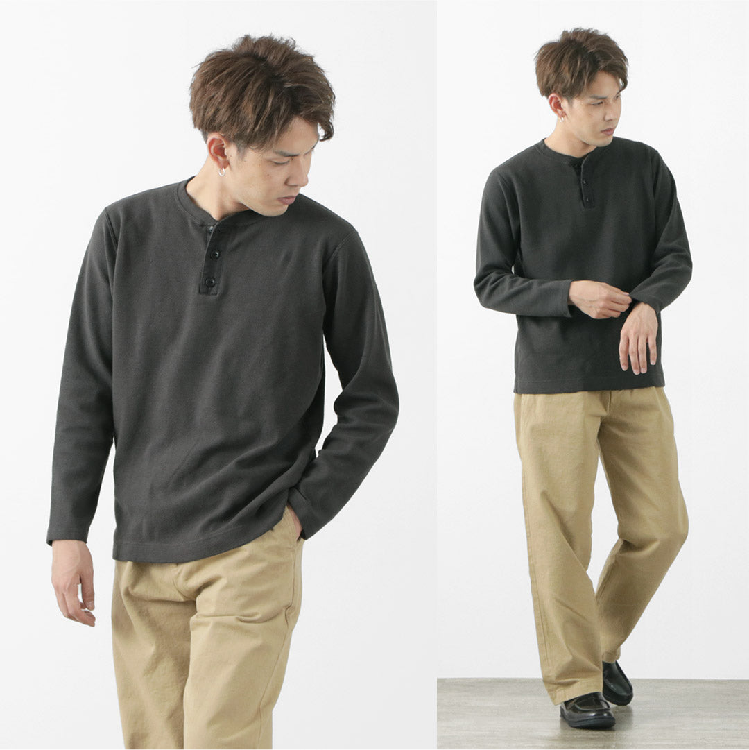 BARNS / Spun Milled Henley Neck Long Sleeve T-Shirt