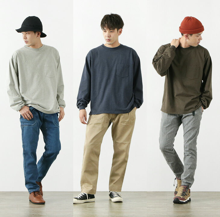 Remi 구호 / Melange Jersey Long Sleeve Crew Pocket 티셔츠