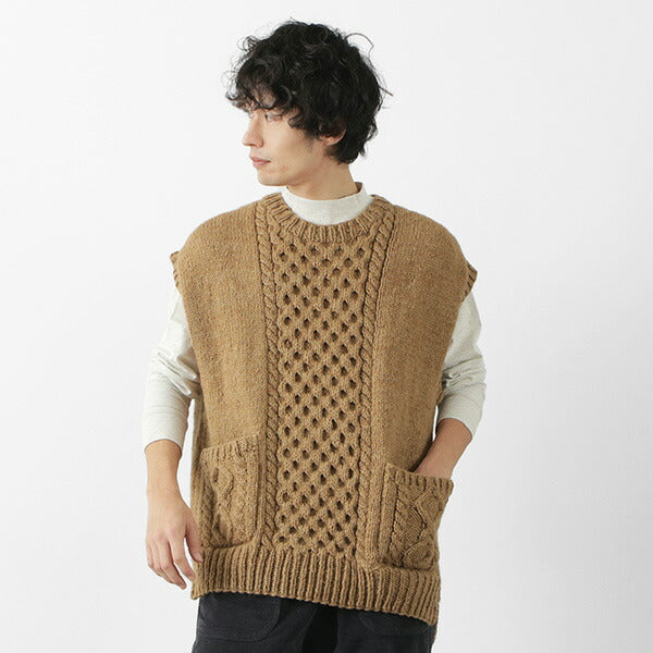 SLOW HANDS / Vegetable Dye Aran Drop Shoulder Knit Vest