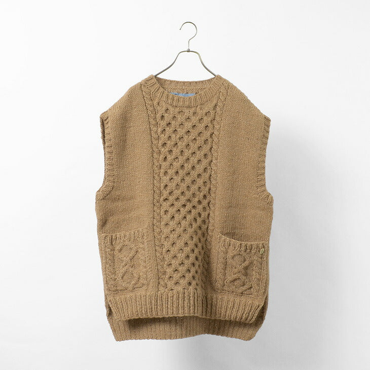 SLOW HANDS / Vegetable Dye Aran Drop Shoulder Knit Vest