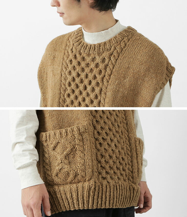 SLOW HANDS / Vegetable Dye Aran Drop Shoulder Knit Vest