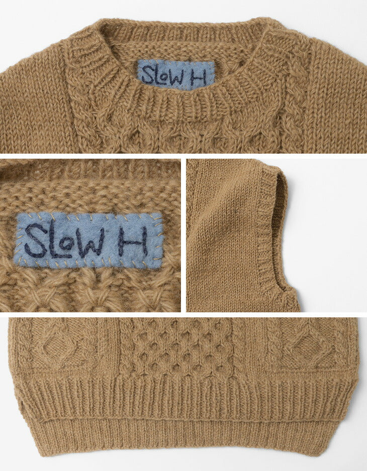 SLOW HANDS / Vegetable Dye Aran Drop Shoulder Knit Vest