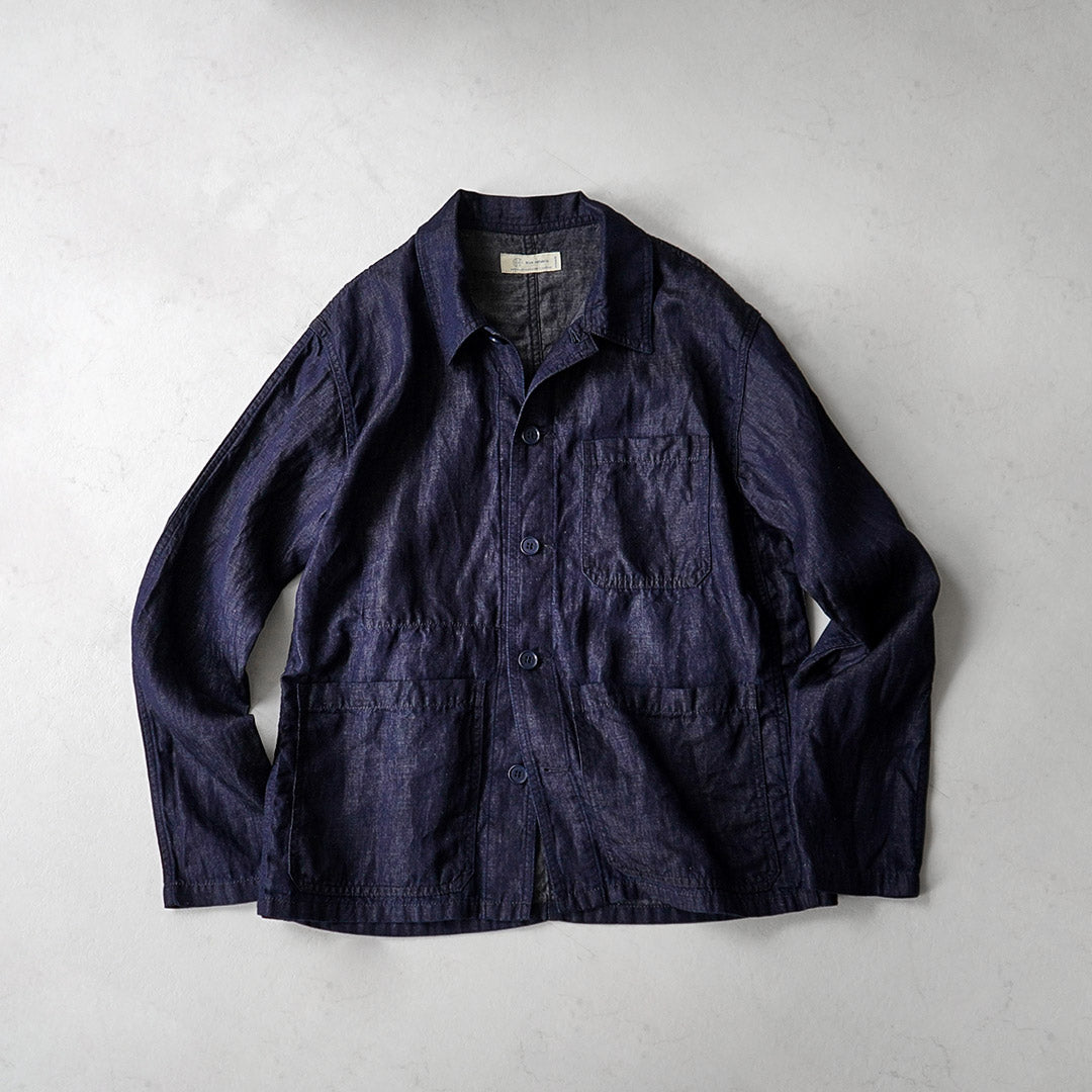Blue refabric / Cotton Linen Denim French Coverall Jacket