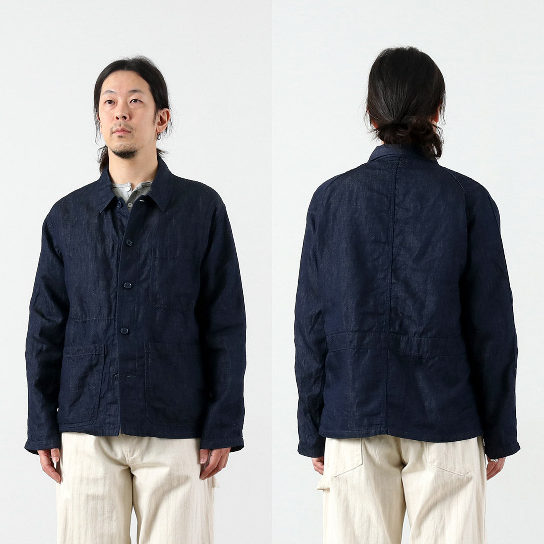Blue refabric / Cotton Linen Denim French Coverall Jacket