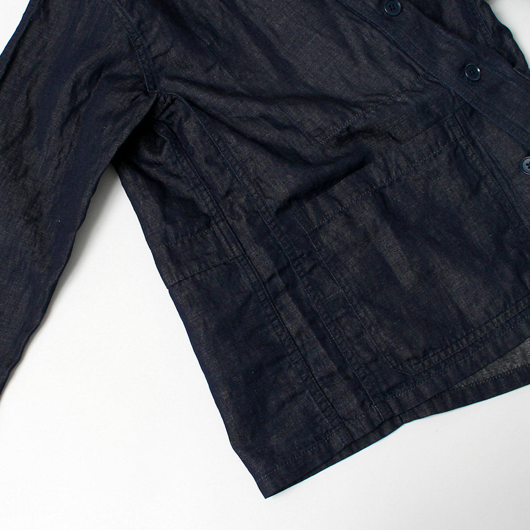 Blue refabric / Cotton Linen Denim French Coverall Jacket