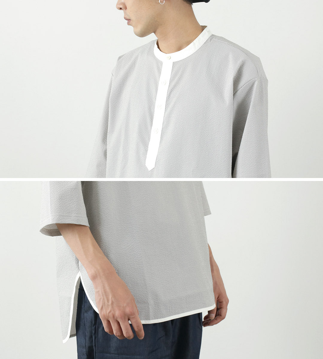 Rococo / Woven Ceersucker Henley Neck T恤