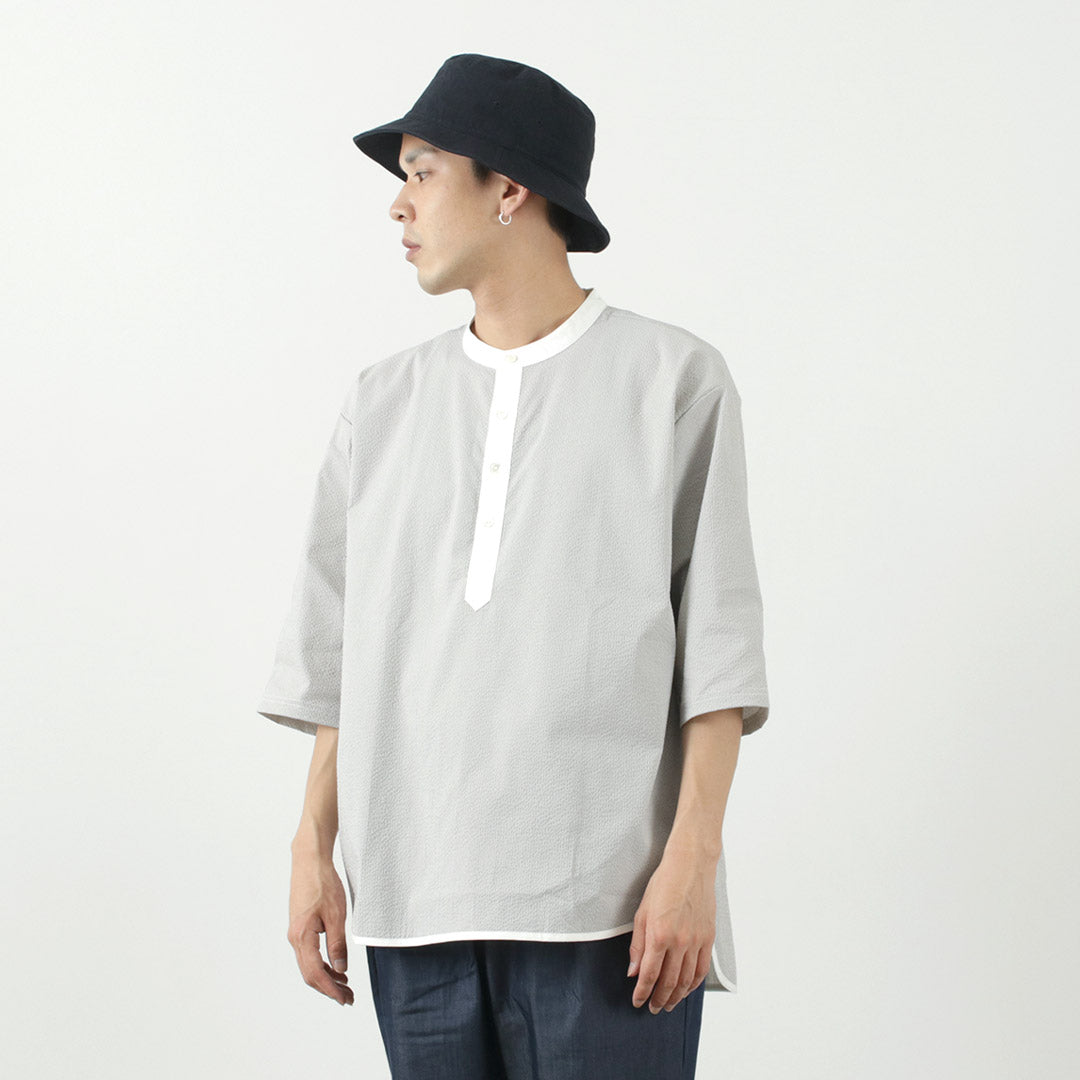 Rococo / Woven Ceersucker Henley Neck T卹