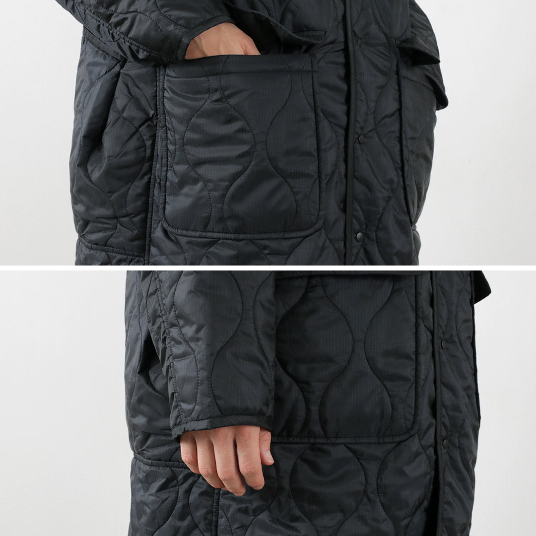 REMI RELIEF / Nylon Rip Gourd Quilted Coat Hoodie