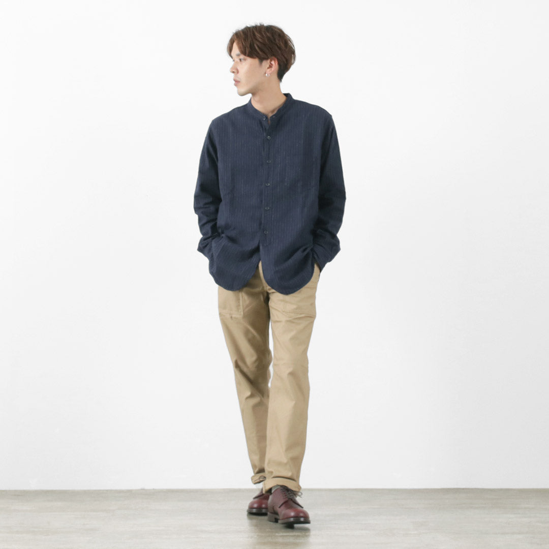 FOB FACTORY / F3485 C/W STRIPE BANDCOLLAR Shirt