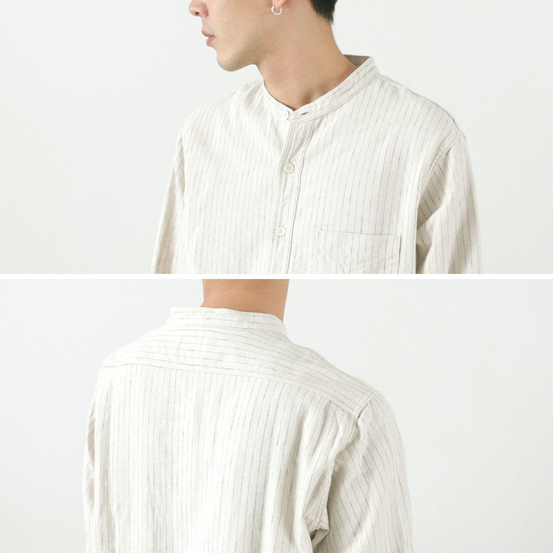 Fob Factory / F3485 C / W Stripe Bandcollar Shirt