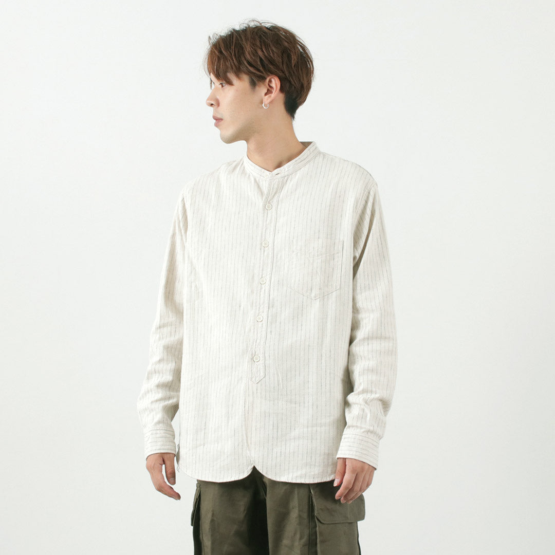 Fob Factory / F3485 C / W Stripe Bandcollar Shirt