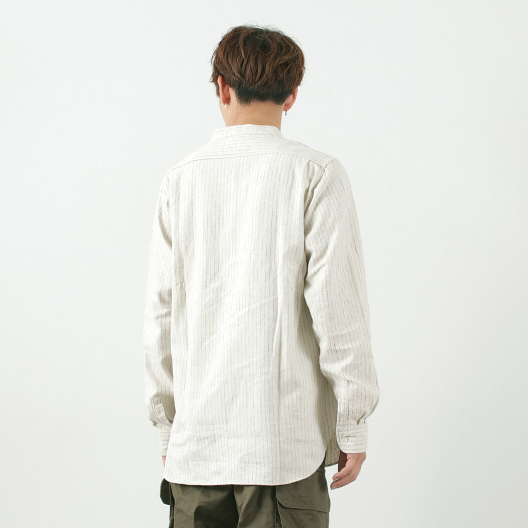 Fob Factory / F3485 C / W Stripe Bandcollar Shirt