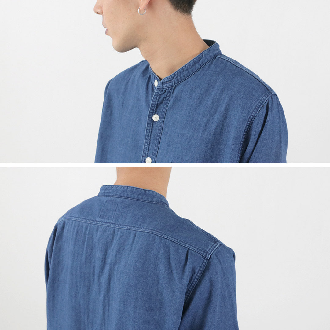 FOB Factory / F3486 Indigo Heringborn Bandcolar Camisa