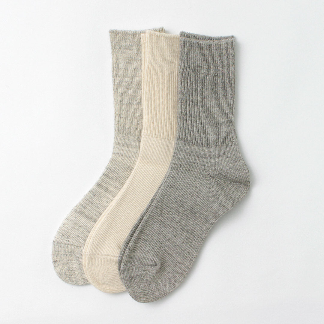 ROTOTO / R1427 Organic Daily 3 Pack Ribbed Crew Socks