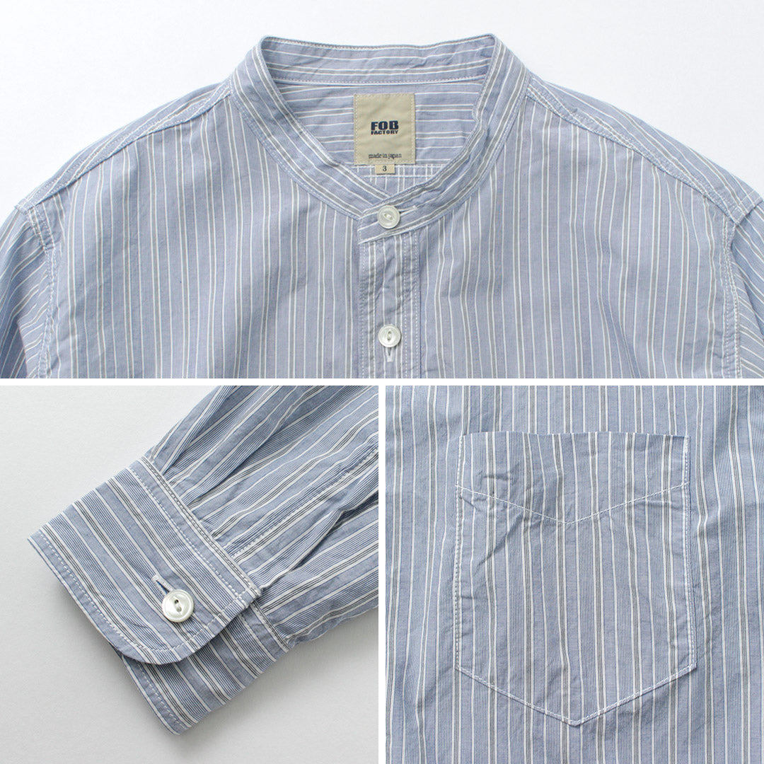 FOB FACTORY / F3488 striped band collar shirt