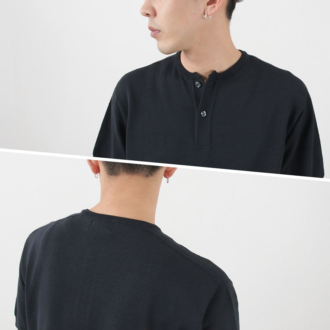 SOGLIA / Cotton Fitted Seamless Henry Neck Knit Tee