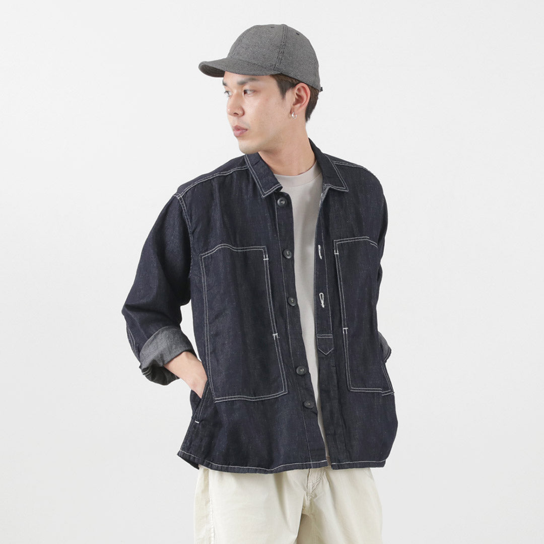 Japon Blue Jeans / Cotton Linen Denim Faux Army Pullover Veste