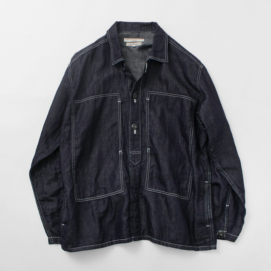 Japon Blue Jeans / Cotton Linen Denim Faux Army Pullover Veste