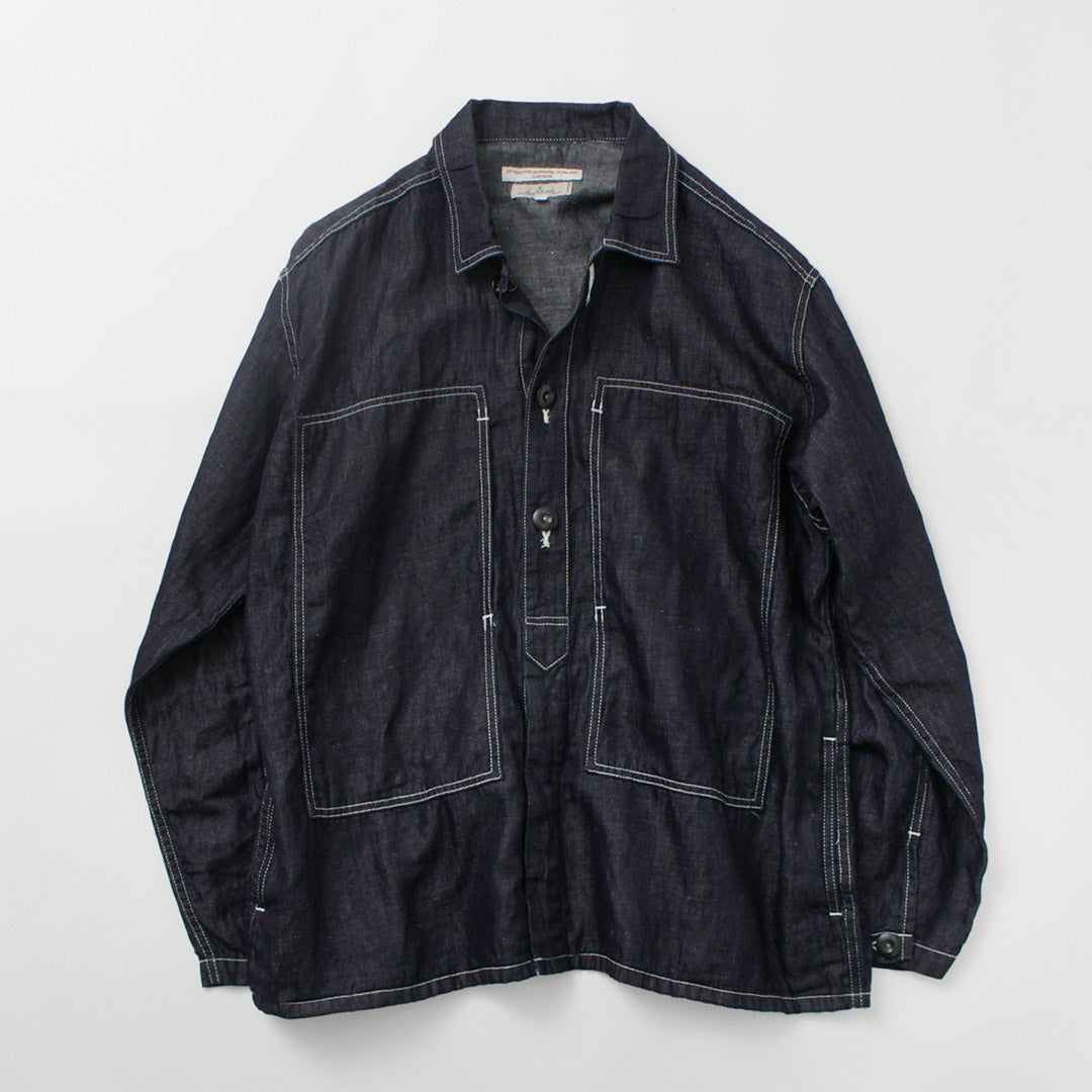 Japon Blue Jeans / Cotton Linen Denim Faux Army Pullover Veste