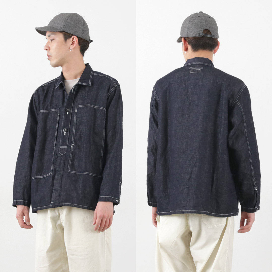 Japon Blue Jeans / Cotton Linen Denim Faux Army Pullover Veste