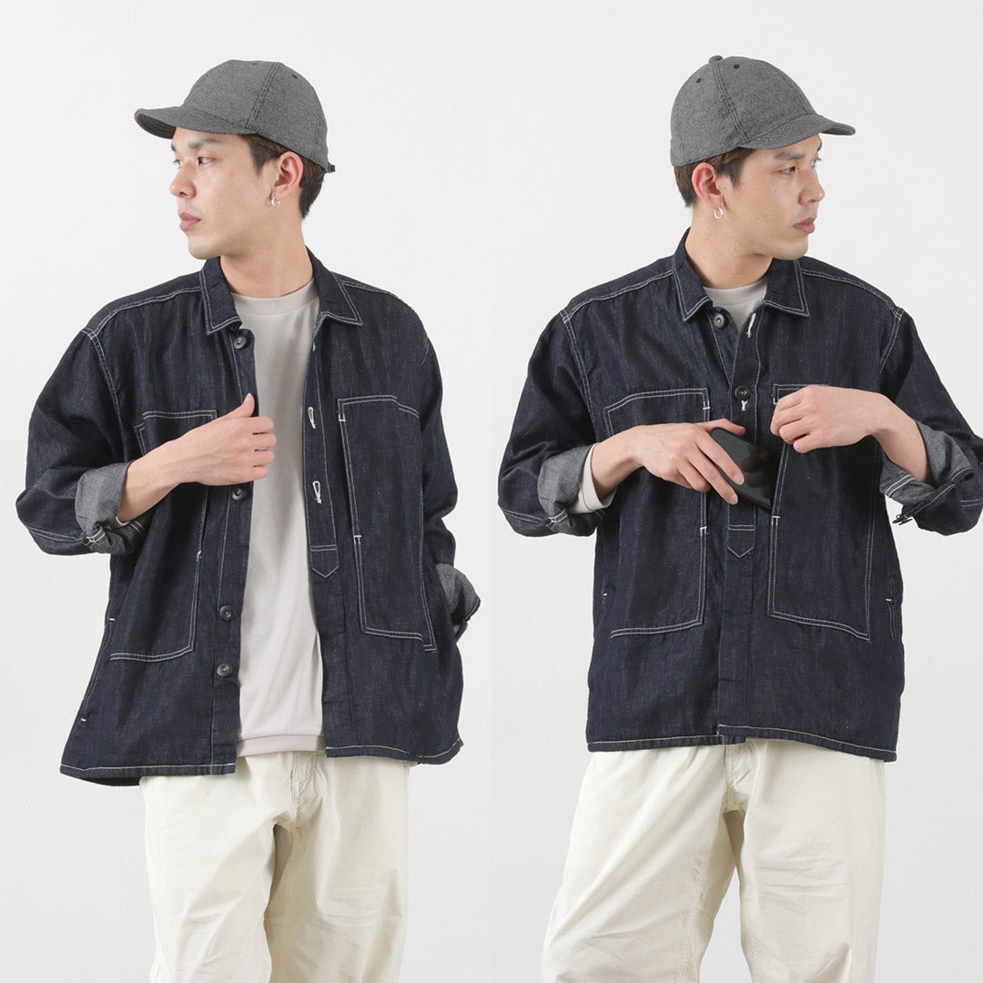 Japon Blue Jeans / Cotton Linen Denim Faux Army Pullover Veste