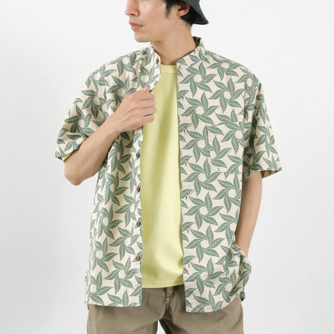 GOHEMP / Collarless Short Sleeve Shirt Tornado Print