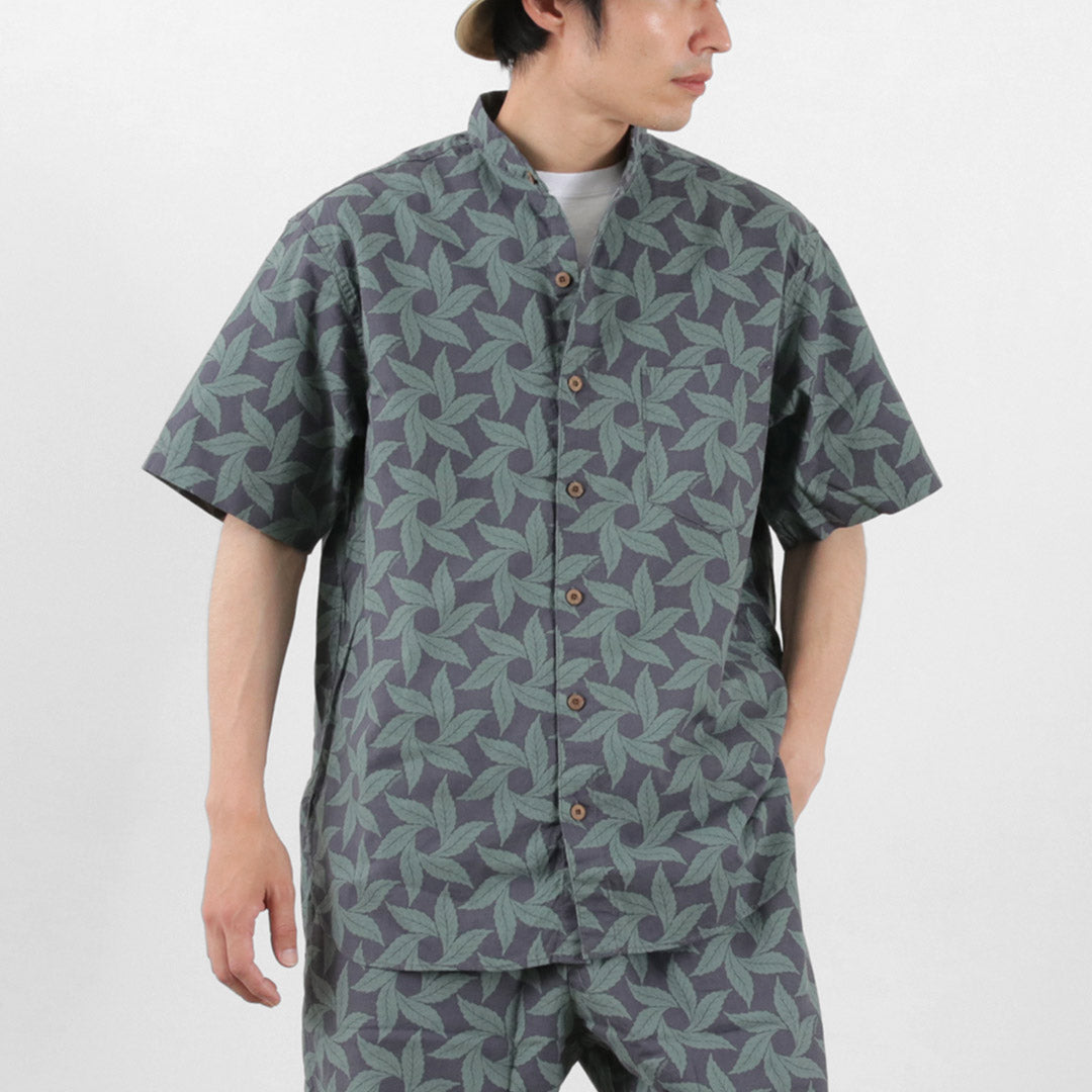 GOHEMP / Collarless Short Sleeve Shirt Tornado Print