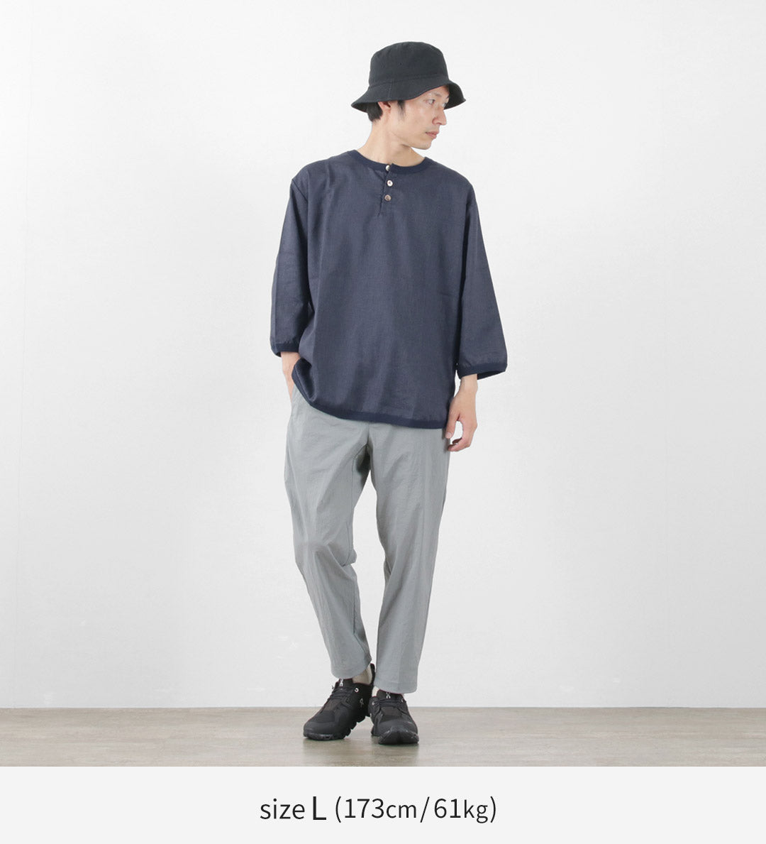 RE MADE IN TOKYO JAPAN / Linen Canvas Henry Neck T-Shirt