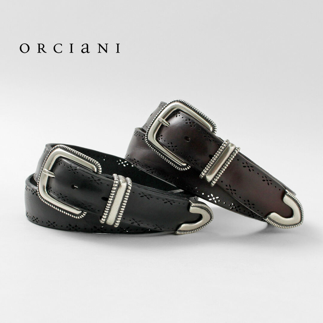 ORCIANI / Bull Soft punched leather belt with metal tip