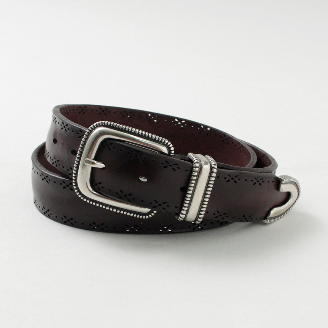 ORCIANI / Bull Soft punched leather belt with metal tip