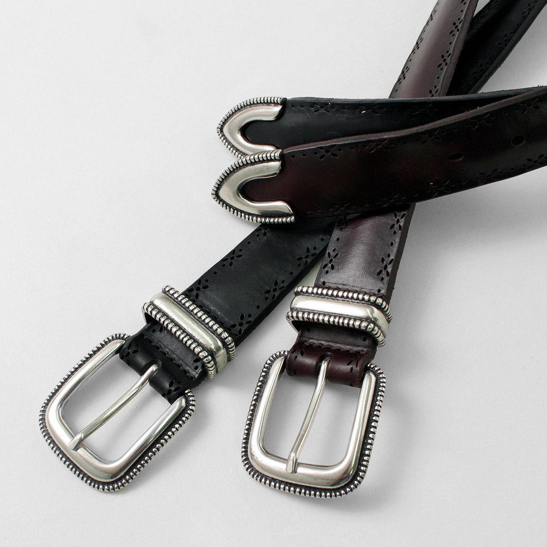 ORCIANI / Bull Soft punched leather belt with metal tip