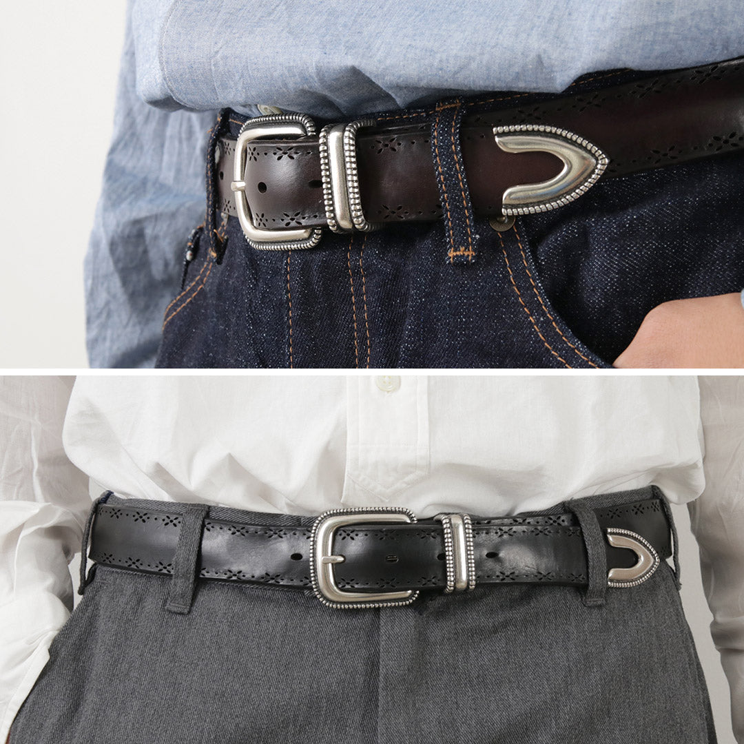 ORCIANI / Bull Soft punched leather belt with metal tip