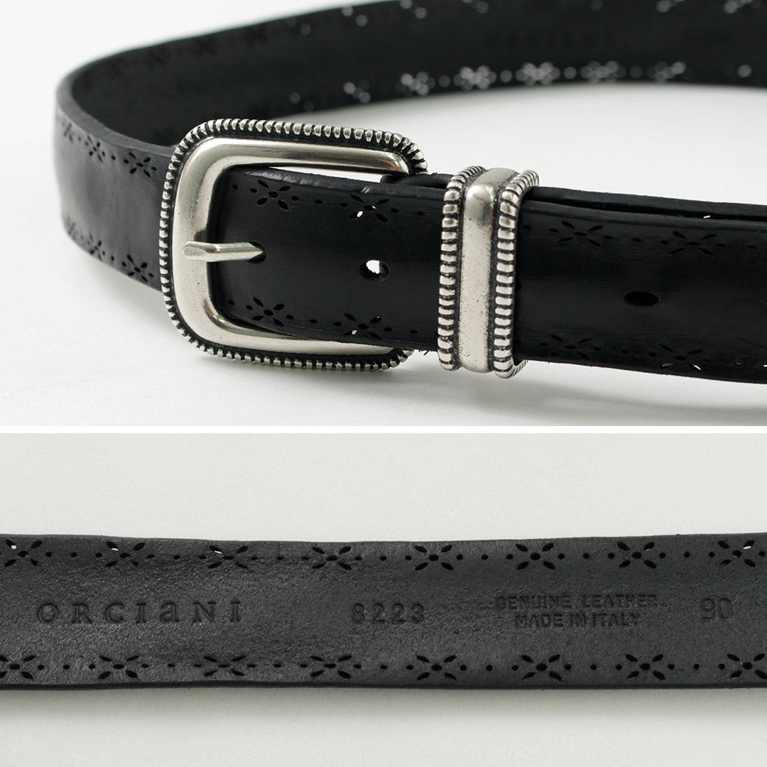 ORCIANI / Bull Soft punched leather belt with metal tip