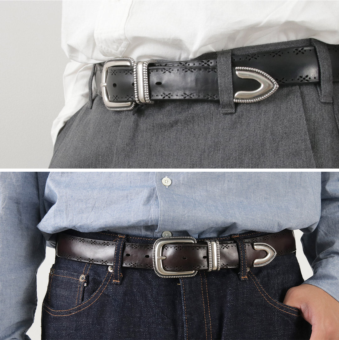 ORCIANI / Bull Soft punched leather belt with metal tip