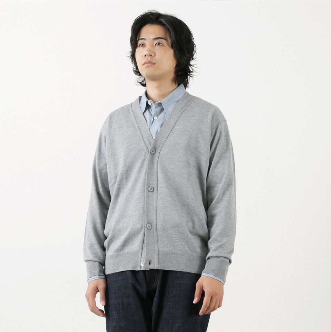 John Smedley / Merino Wool 24 de calibre en V V-Neck Knit Cardigan