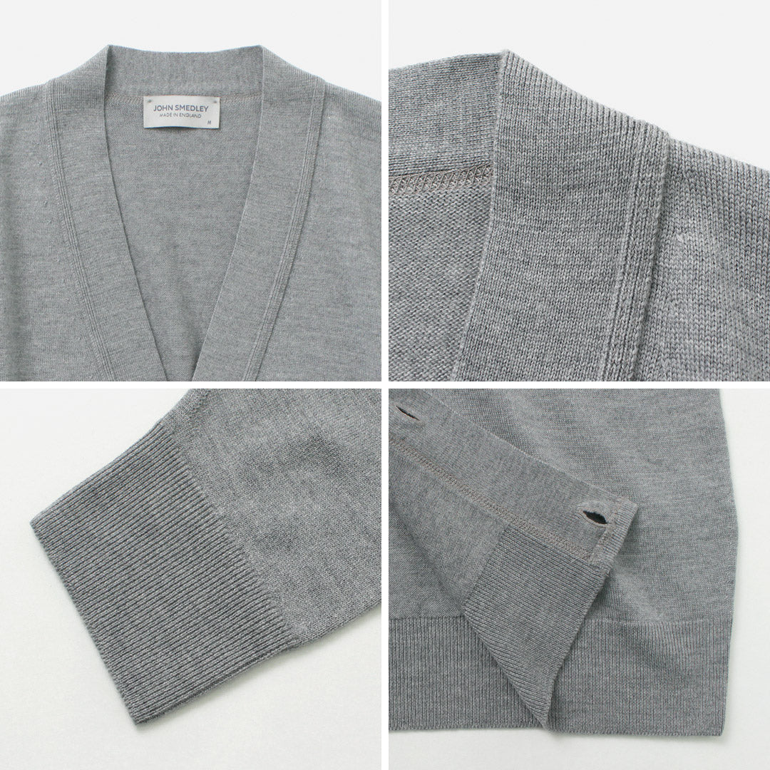 JOHN SMEDLEY / Merino Wool 24 Gauge V-Neck Knit Cardigan