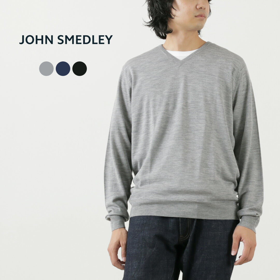 John Smedley / Merino Wool 30 게이지 30 게이지 V- 넥 니트 현대식 착용