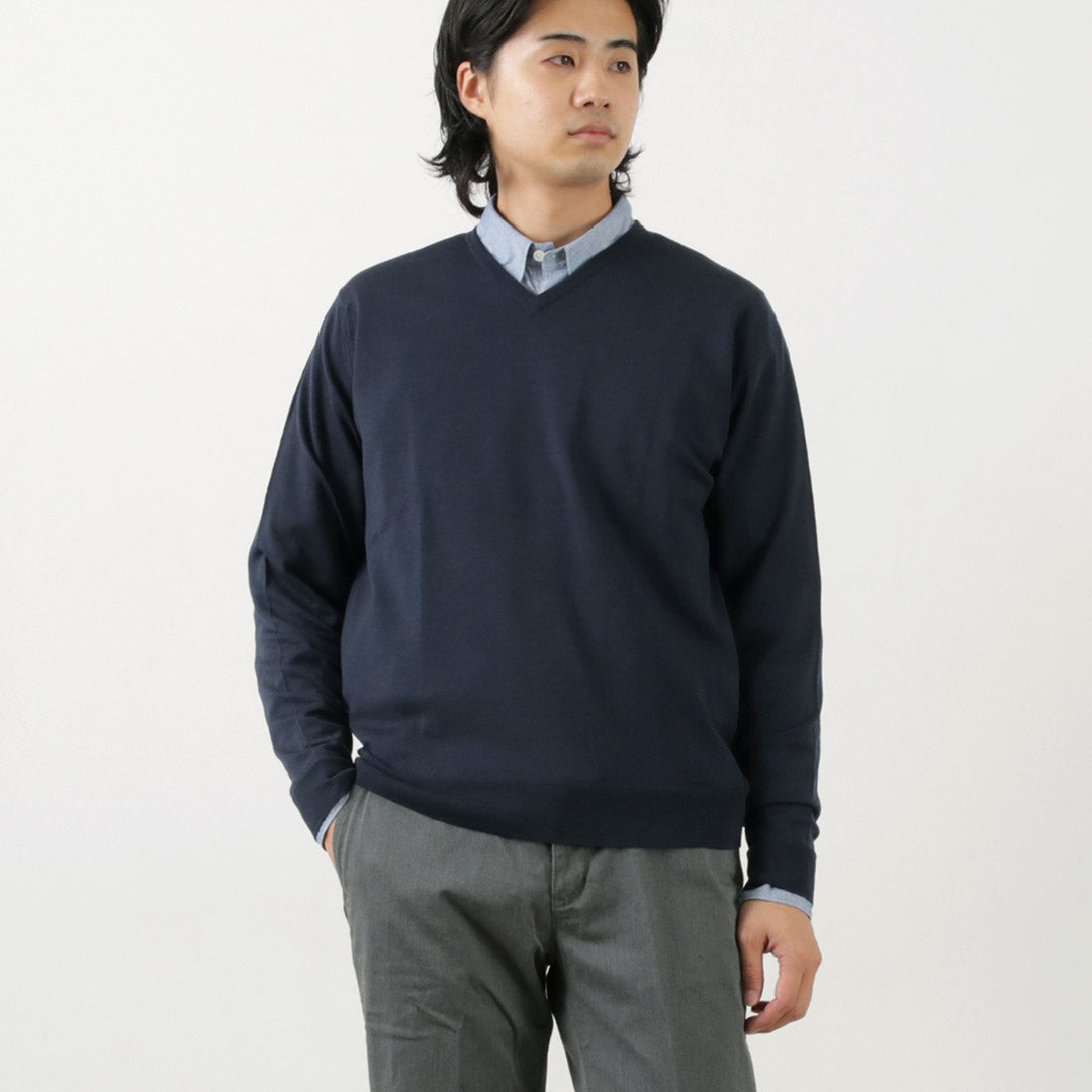 John Smedley / Merino Wool 30 게이지 30 게이지 V- 넥 니트 현대식 착용