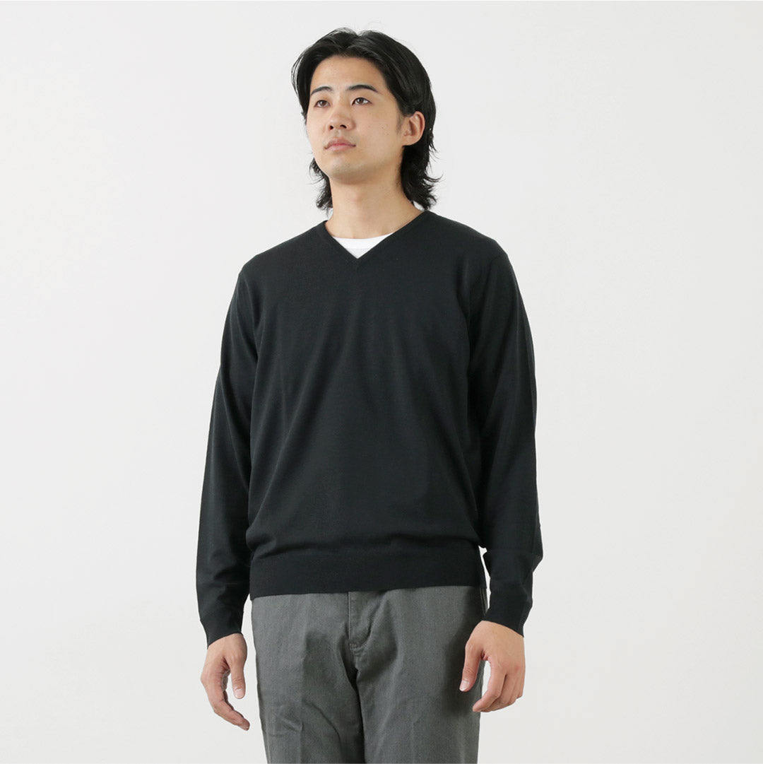 John Smedley / Merino Wool 30 게이지 30 게이지 V- 넥 니트 현대식 착용