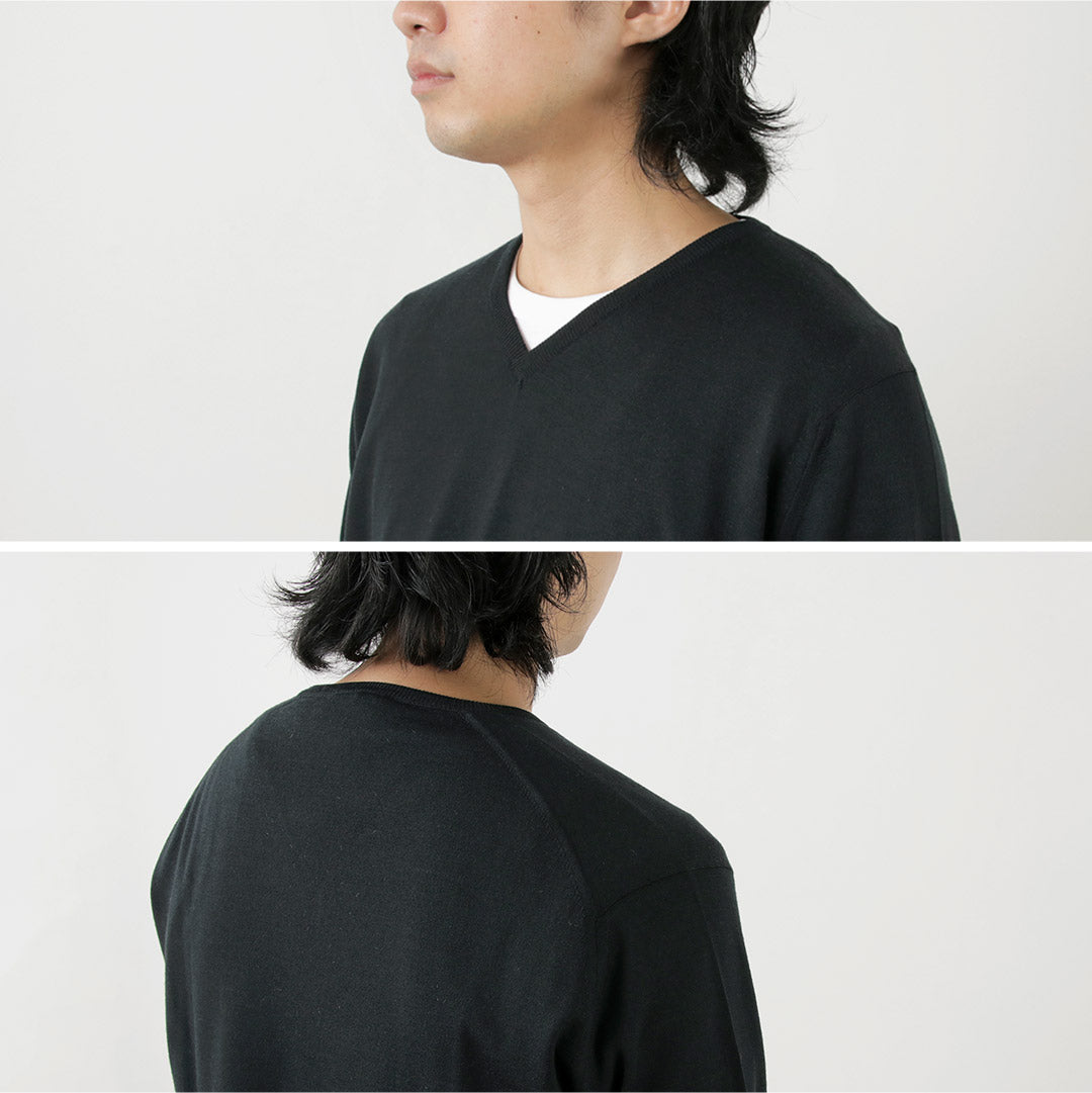 John Smedley / Merino Wool 30 게이지 30 게이지 V- 넥 니트 현대식 착용