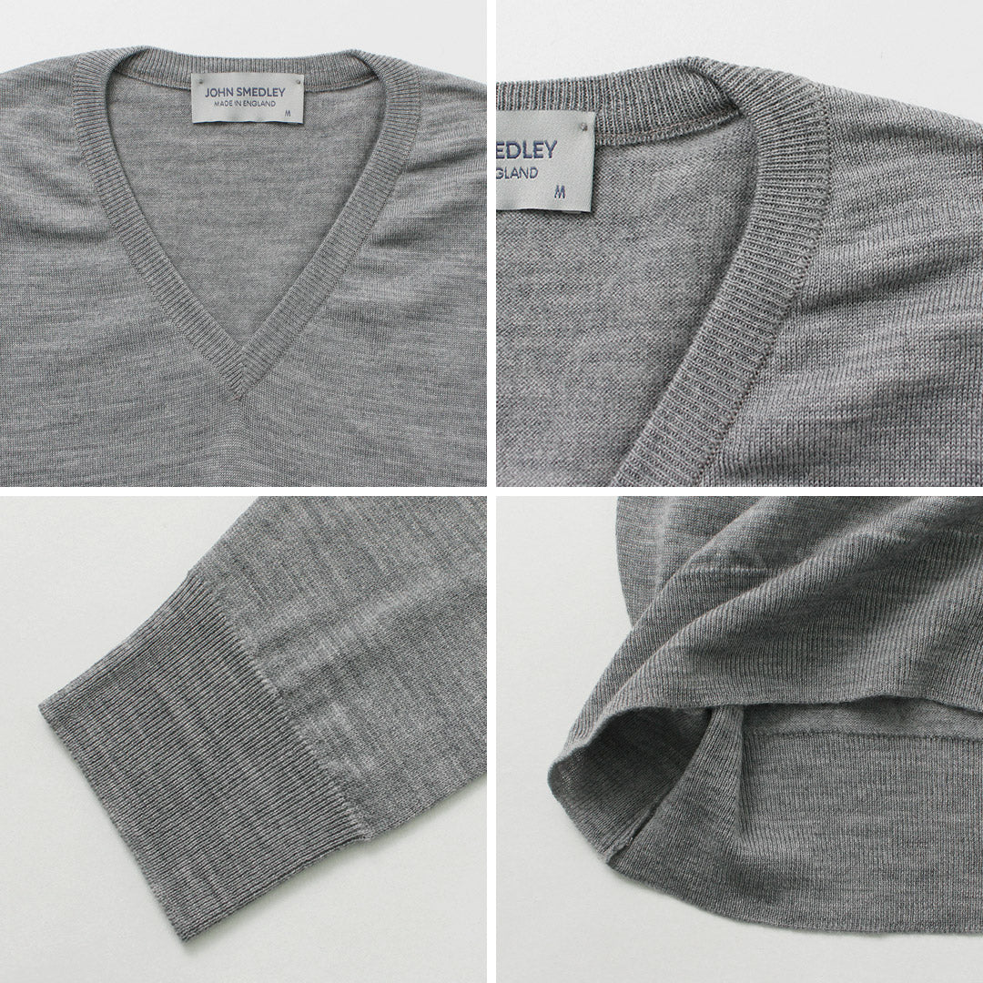 John Smedley / Merino Wool 30 게이지 30 게이지 V- 넥 니트 현대식 착용