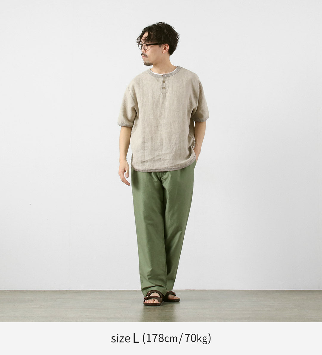 RE MADE IN TOKYO JAPAN / French Linen Henley-Neck T-Shirt