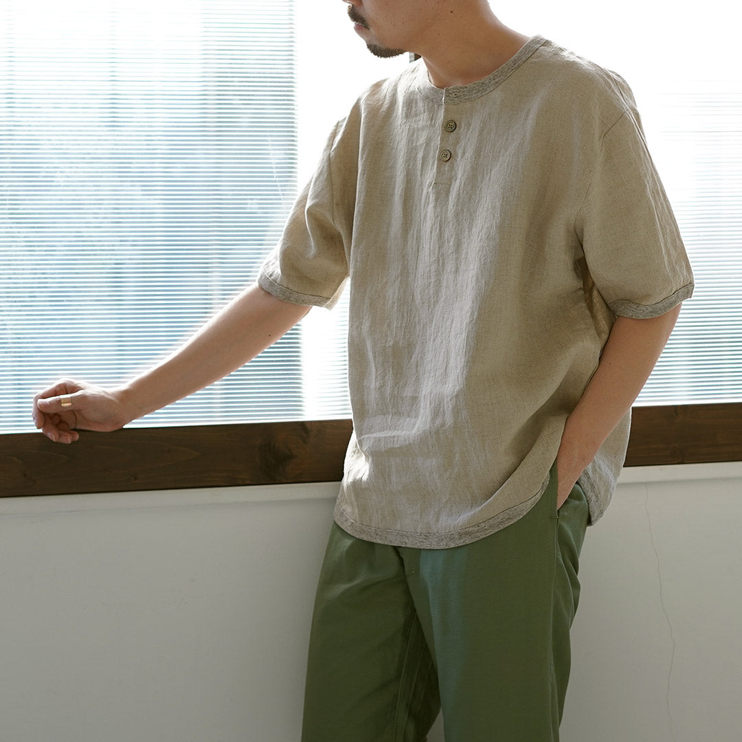 RE MADE IN TOKYO JAPAN / French Linen Henley-Neck T-Shirt