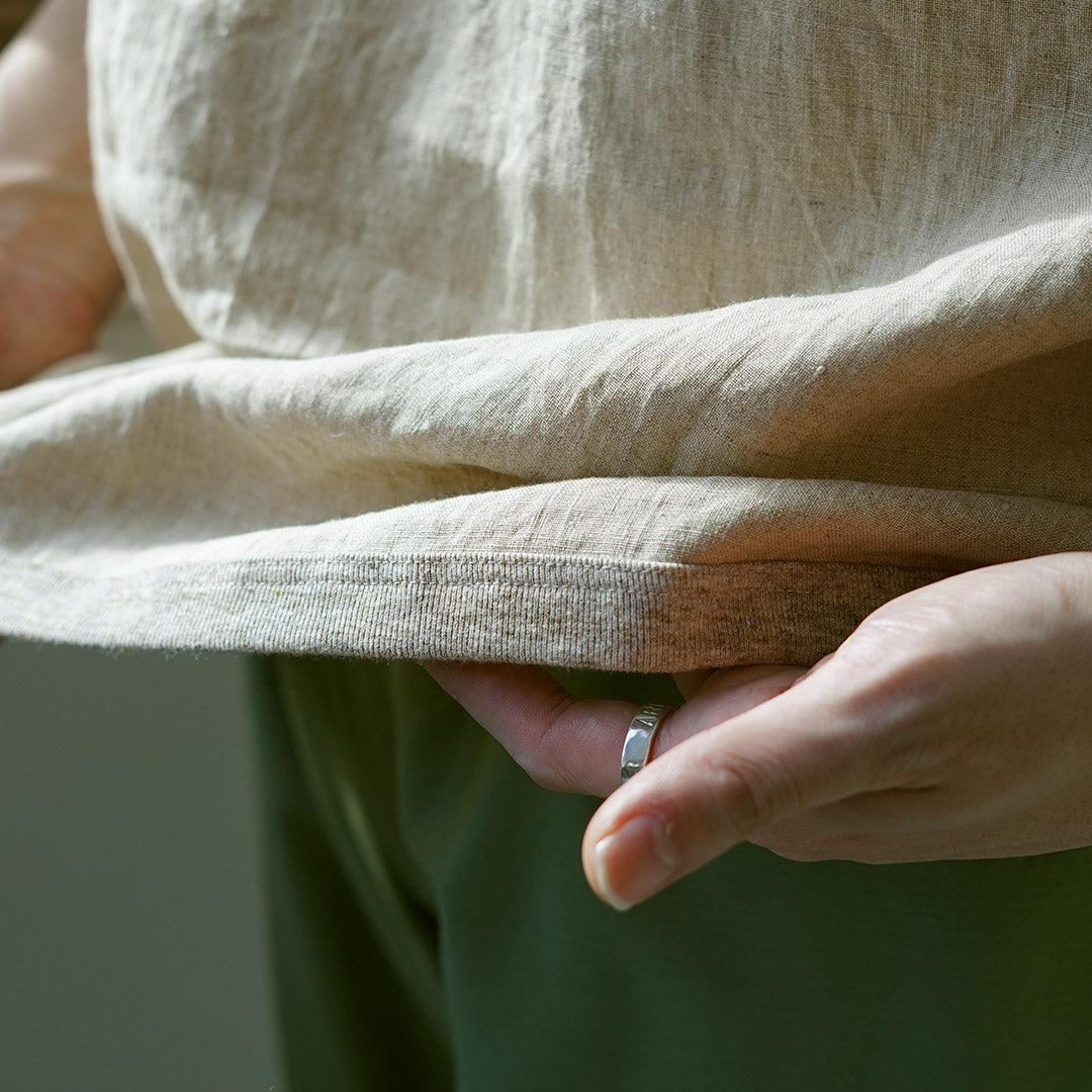 RE MADE IN TOKYO JAPAN / French Linen Henley-Neck T-Shirt