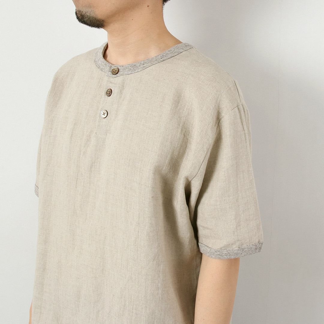 RE MADE IN TOKYO JAPAN / French Linen Henley-Neck T-Shirt